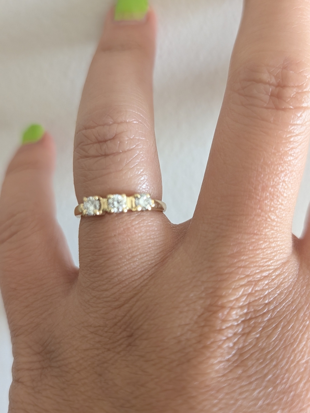 Gold Three-Stone Diamond Ring - Elegant Women's Band